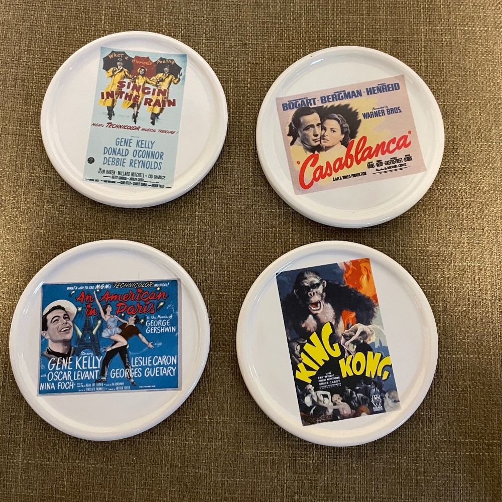 TCM -Pottery Barn ceramic coasters 4” Hollywood Classic Reel
